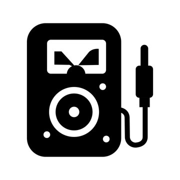 A black silhouette icon of a multimeter or analog measuring device with a probe cable, isolated on white background