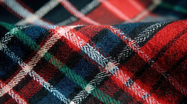 Vibrant Plaid Fabric Red, Green, Blue, and White Detail