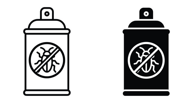 Insecticide spray can icon set with bug prohibition symbol for pest control chemical aerosol repellent and extermination service graphic design