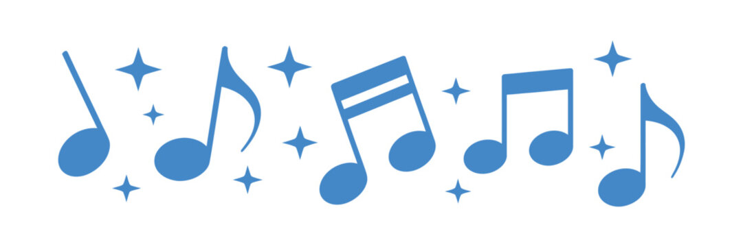 music notes border, musical clef key, decorative divider and music elements