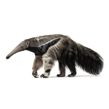 Giant Anteater Walking on White Background - Side View
