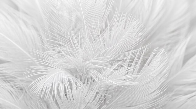 Soft white feather texture background, delicate bird down feathers in macro close-up, ethereal light gray plumage pattern for wedding and spa design