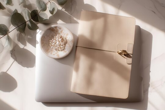Elegant Laptop and Accessories on Marble Surface Luxury Lifestyle