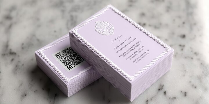Elegant Lavender Business Cards with QR Code and Rope Border