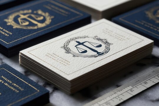 Elegant Law Firm Business Cards with Scales of Justice Symbol