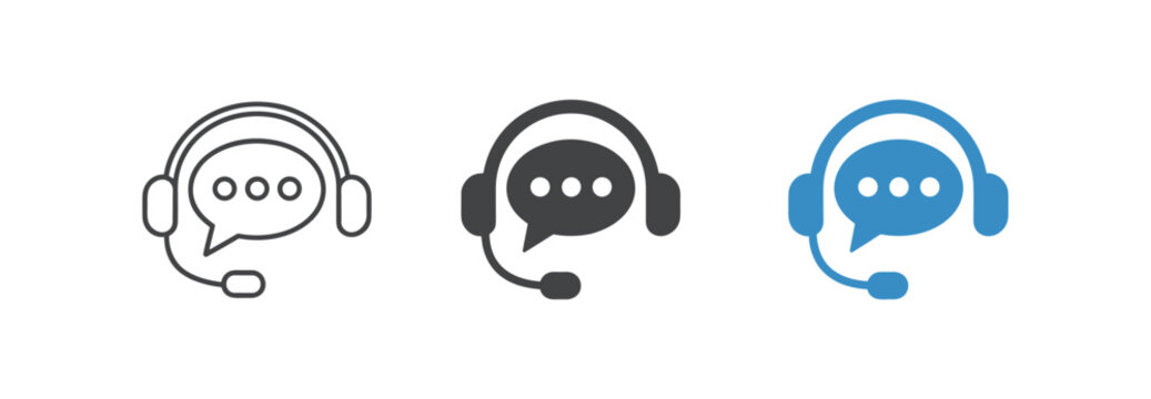 Headset and Chat Bubble Icons in Three Styles illustration vector