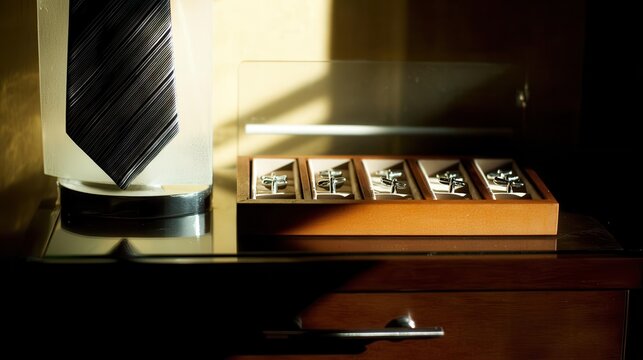 Elegant Mens Accessories Cufflinks and Tie Display