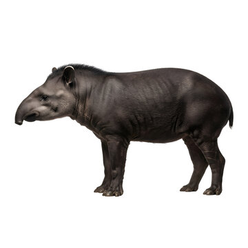 South american tapir standing on white background with tapirus terrestris