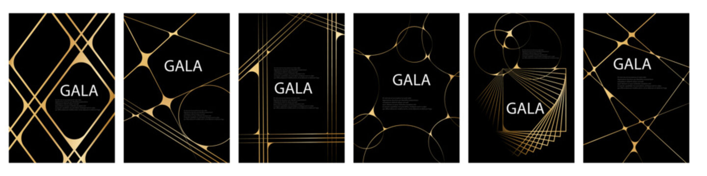 Golden Luxury invitation template card big set, Premium geometric figure gold frame typography design. Elegant background for advertising, gala card, grand opening, party invitation, layout