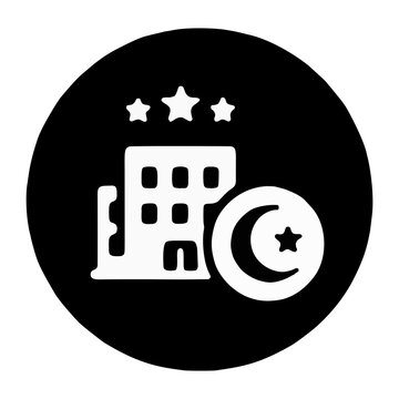 Halal hotel and islamic sharia accommodation solid circle icon vector illustration