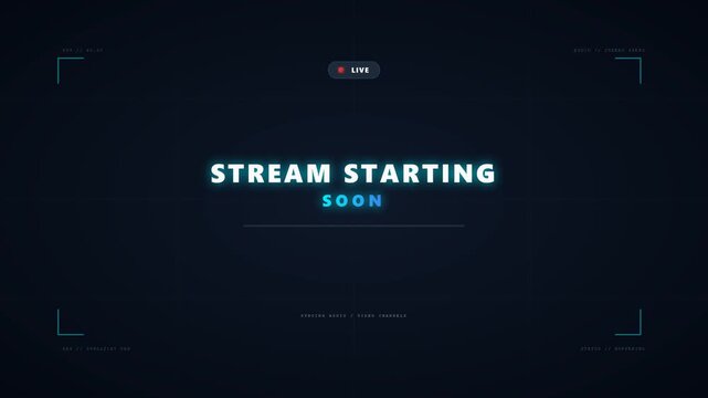 Futuristic Neon Live Stream Broadcast Overlay with Audio Waveform and Glowing Telemetry Graphics