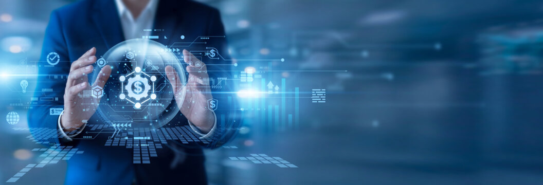 Blockchain expert holding glowing interface Decentralized Finance enabling secure peer to peer transactions. Innovative systems remove intermediaries improving financial access and transparency.