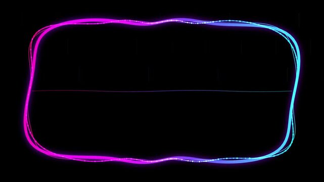 Neon glowing rounded rectangle frame with pulsing light waves abstract background, border