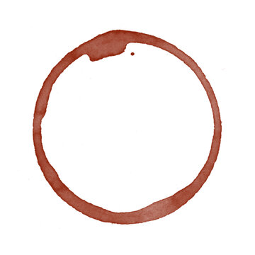 A circular stain from a glass of red wine, creating a dark reddishbrown ring mark isolated on transparent background