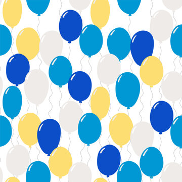 Oktoberfest blue, navy, yellow and white balloons seamless pattern. Flag of Bavaria colors. Traditional German beer fest, festival design element, banner, poster. Hand drawn vector