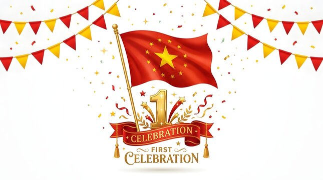 Celebration background with chinese flag and colorful pennants for national holiday