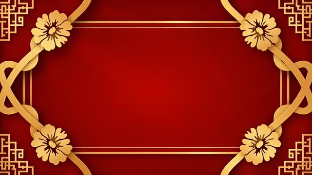 Elegant Traditional Red and Gold Border Background with Intricate Scrollwork and Floral Motifs, Perfect for Festive Invitations or Luxurious Cultural Presentations