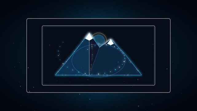 Abstract futuristic mountain geometric graphic design on dark digital background