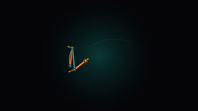 Abstract mechanical simulation of robotic linkage moving against dark background