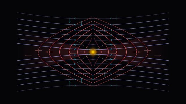 Abstract scientific illustration of gravitational waves and spacetime curvature in dark space
