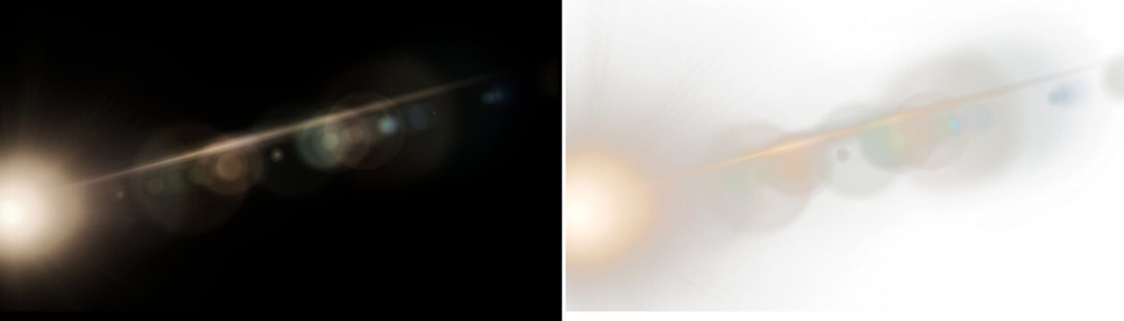 Lens flare light effect on black background isolated on transparent background
