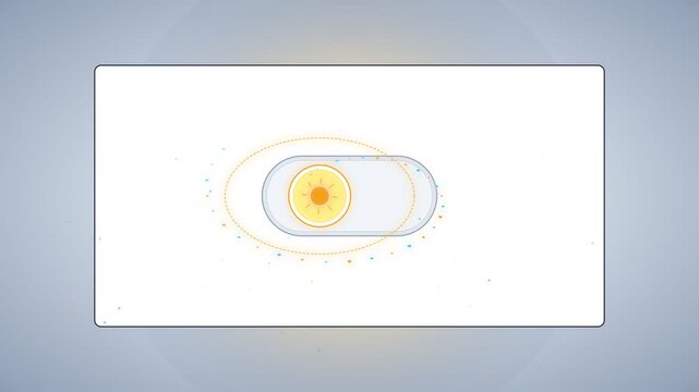Minimalist digital toggle switch button with glowing sun icon for daylight mode concept