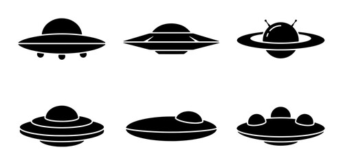 Flying Saucer Icons, UFO Vector Set, Alien Spaceship Graphics, Sci-Fi Symbols © Radha