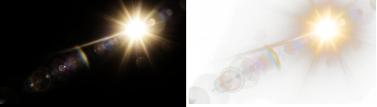 Sun glare lens flare isolated on transparent background