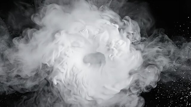 White Powder Explosion Burst on Black Background Slow Motion Abstract Particle Blast