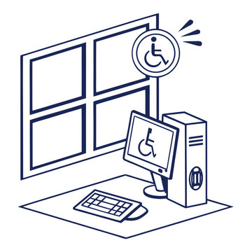 Computer workstation with accessibility and disability sign icon