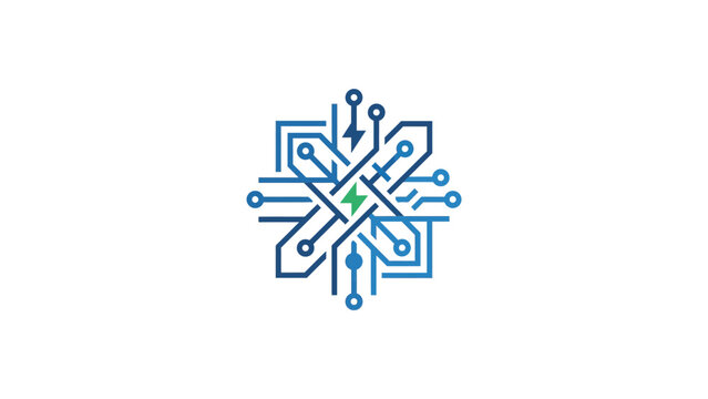 Square circuit energy logo with lightning.