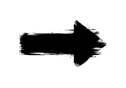 A black arrow pointing to the right with a brush stroke effect isolated on transparent background