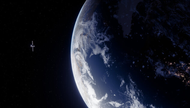 Satellite in Space, and earth,3D illustration. Elements of this image furnished by NASA.