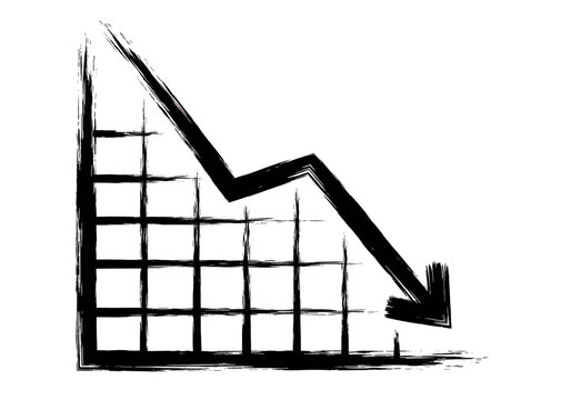 A black graph with a downward trend line isolated on transparent background