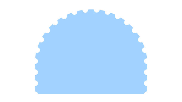 Semicircular postage stamp style frame with a blue serrated edge and an open center blue border mail design postal mark decorative border design asset graphic element half circle