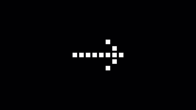 White pixelated arrow icon for digital displays. Suitable for web design projects, presentations, and technologyrelated content needing a minimalist touch.