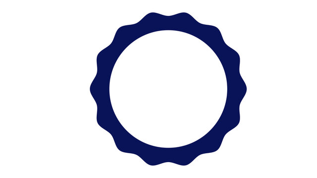 Dark blue circular serrated frame or gear icon on white background with serrated edge blue circle round border cogwheel design graphic element vector shape minimalist icon abstract cir