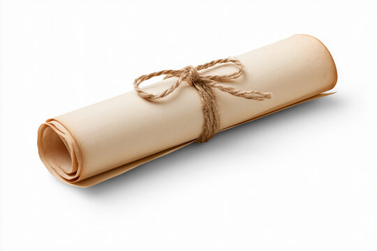 Old scroll tied with string lying flat on a surface