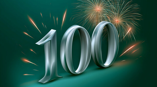 Celebration of 100 years with fireworks and a large silver number displayed