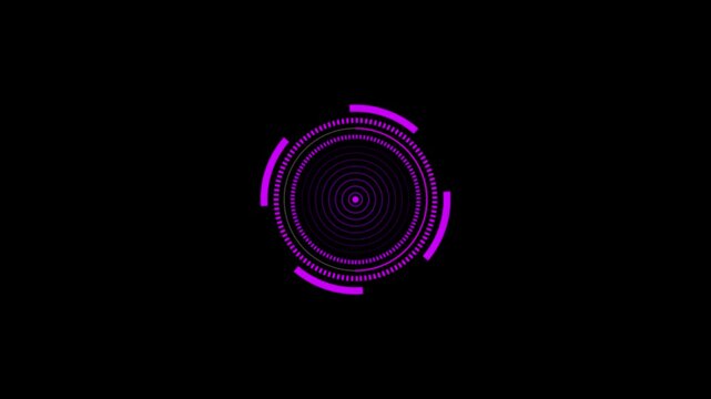 Purple circular digital scanning hud interface on black background abstract futuristic animation featuring a glowing graphical display on a dark futuristic technology circle abstract motion