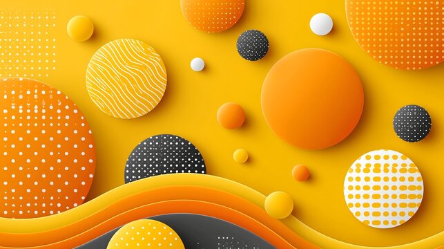 Orange yellow abstract circles bubbles background with wavy design pattern