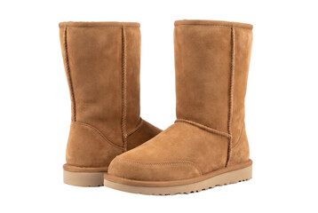 Pair of Tan Suede Sheepskin Mid Calf Winter Boots © Ahmed