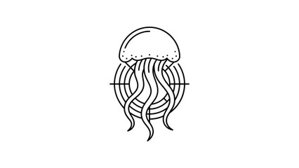 Fototapeta premium Symmetrical jellyfish icon within a circular frame.