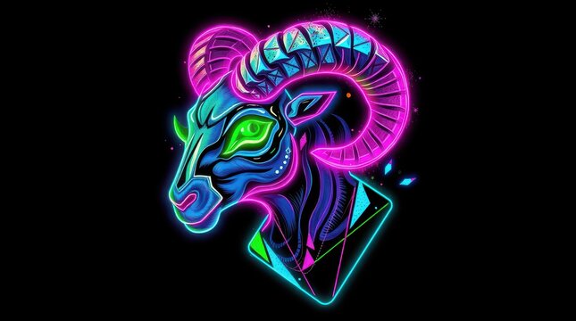 A vivid abstract depiction of a rams head symbolizes