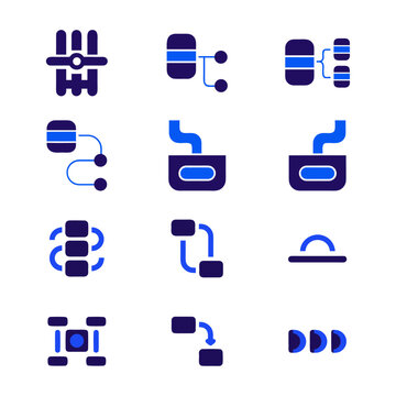 Microservice architecture and data pipeline icon set vector for software integration layout.