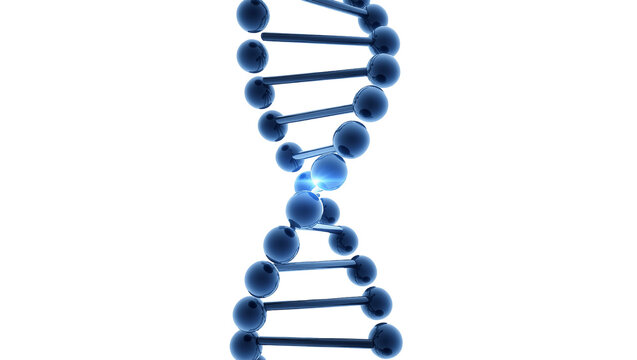 Blue metallic DNA helix structure, isolated on transparent background