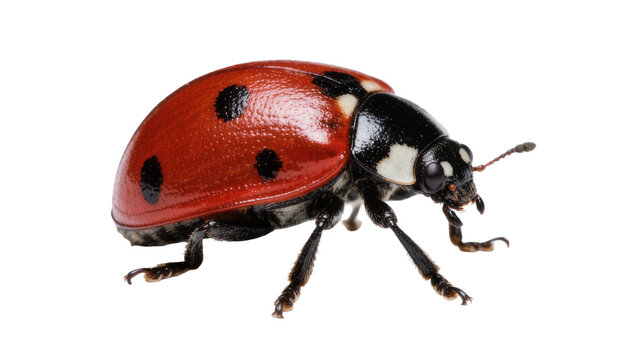 Red ladybug with black spots, isolated on transparent background