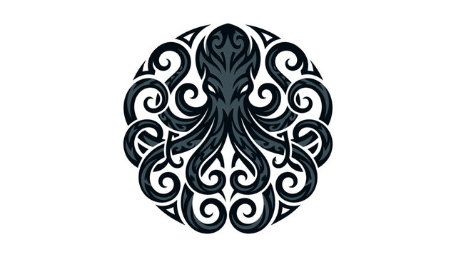 Tribal octopus circular emblem design.