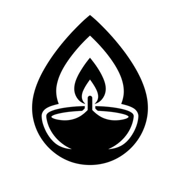 Black and white icon of a burning oil lamp inside a water drop shape Vector