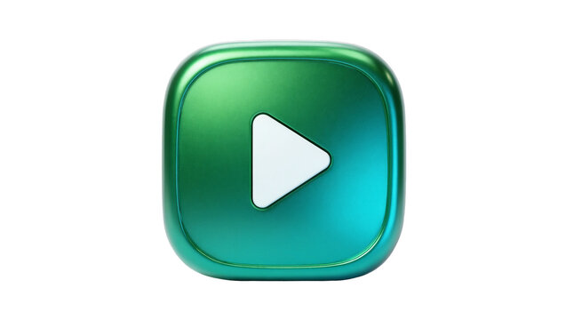 Shiny green play button icon with white triangle, isolated on transparent background